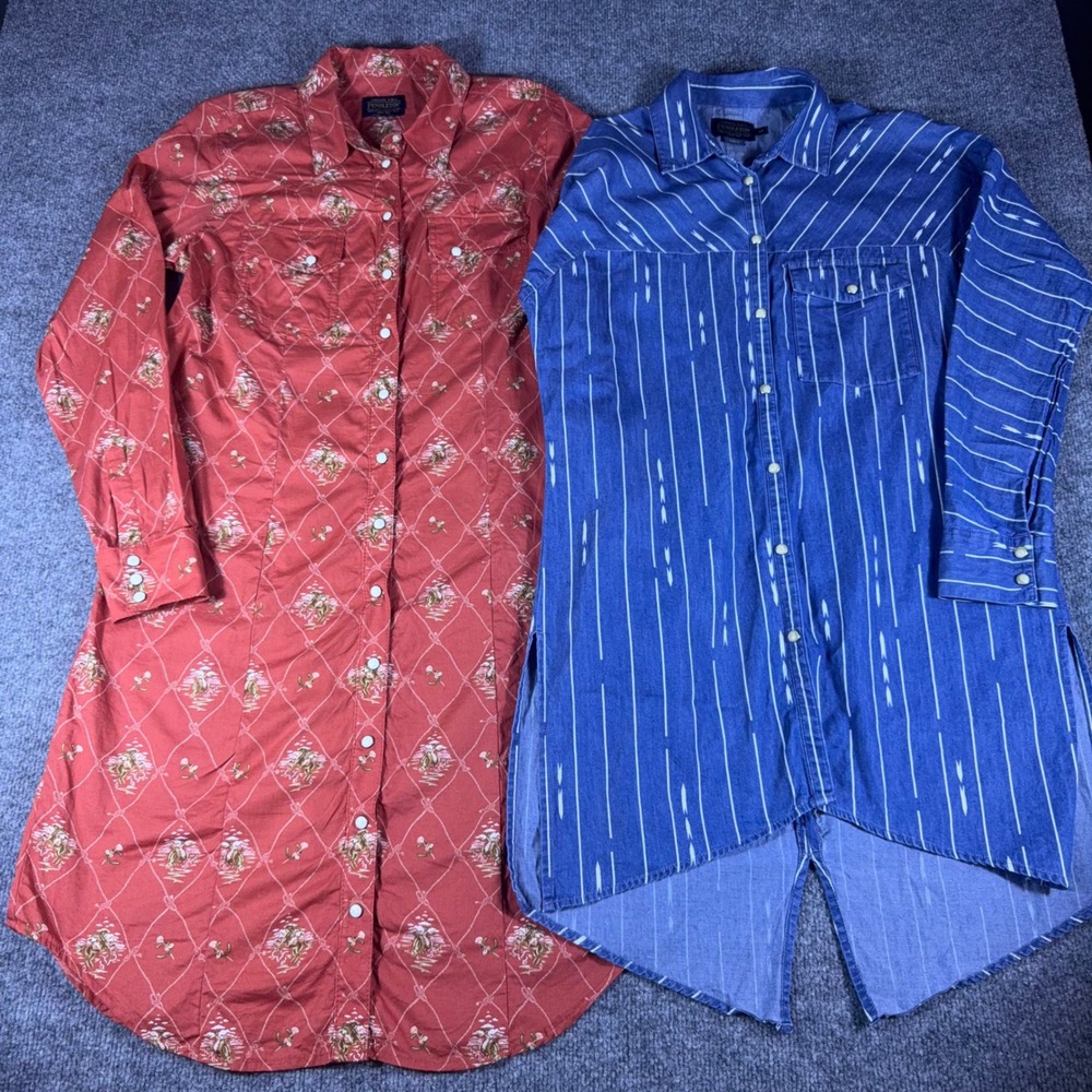 Lot of 2 Pendleton Womens Shirt Dresses XS Red Rodeo Western & Blue Ikat Stripe